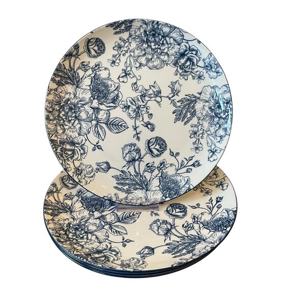 4pc Godinger English Garden Porcelain Dinner Plates 10.5in Blue & White Floral - Picture 10 of 11
